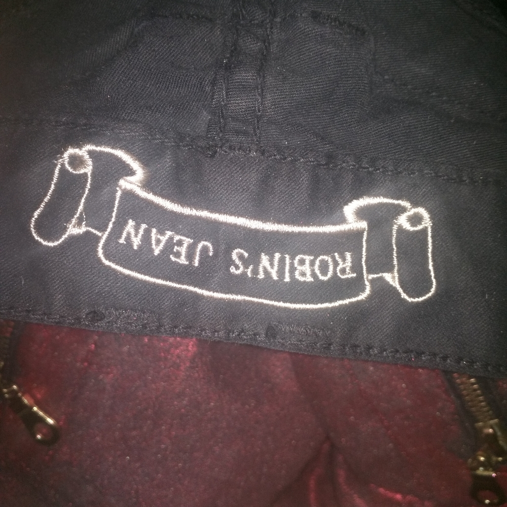 Red shiny Robin brand jeans